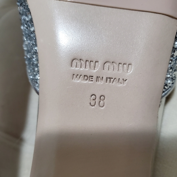 Miu Miu Calzature Donna Crystals Silver Glitter Pointed Mules Size 38 - Picture 6 of 9